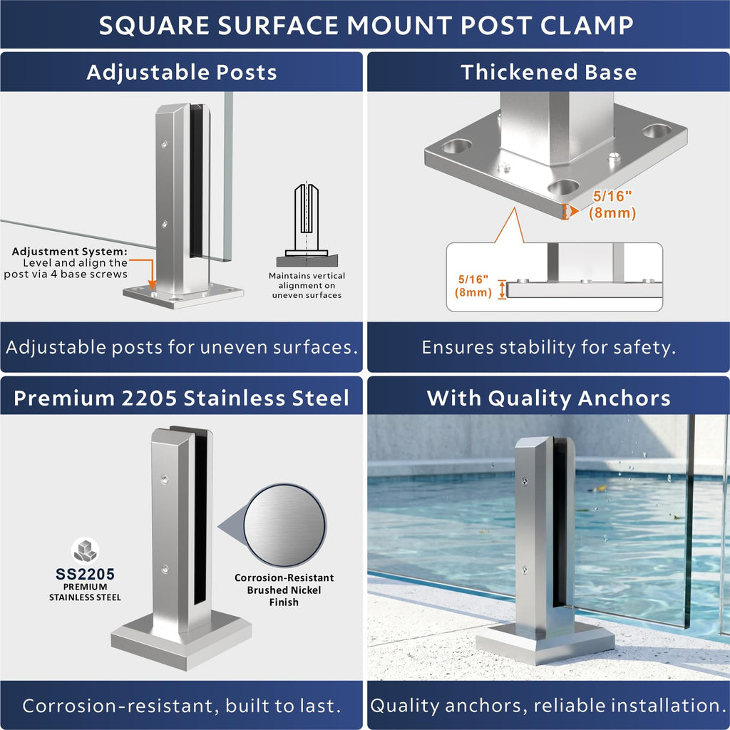 6-Panel Laminated Glass Railing System, 327-336" W x 44" H Deck Railing Kit