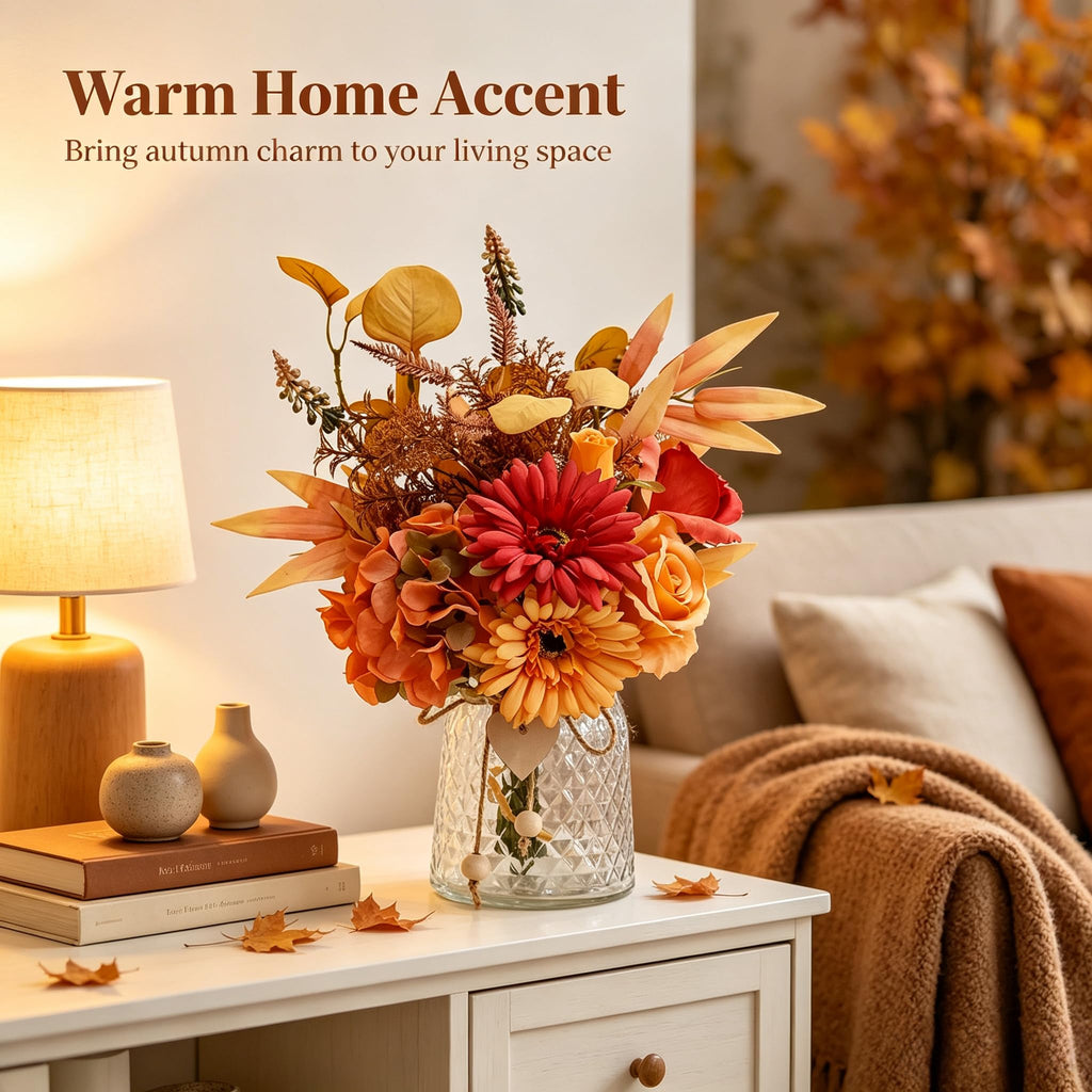 Fall Artificial Flower Set, Autumn Mixed Silk Gerbera Rose Hydrangea Bouquet