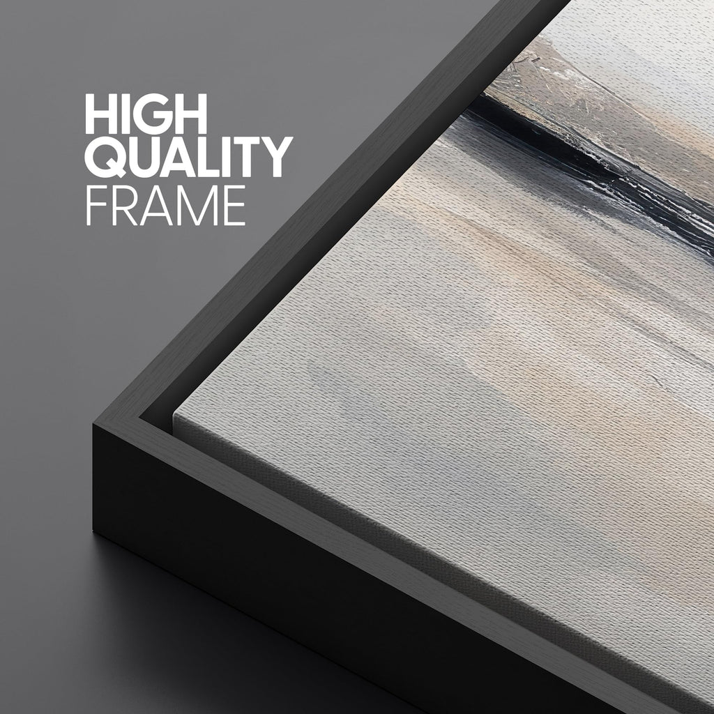Large Framed Canvas Print Wall Art Neutral Black and Beige Seascape Abstract Calm Ocean Illustrations Modern Art