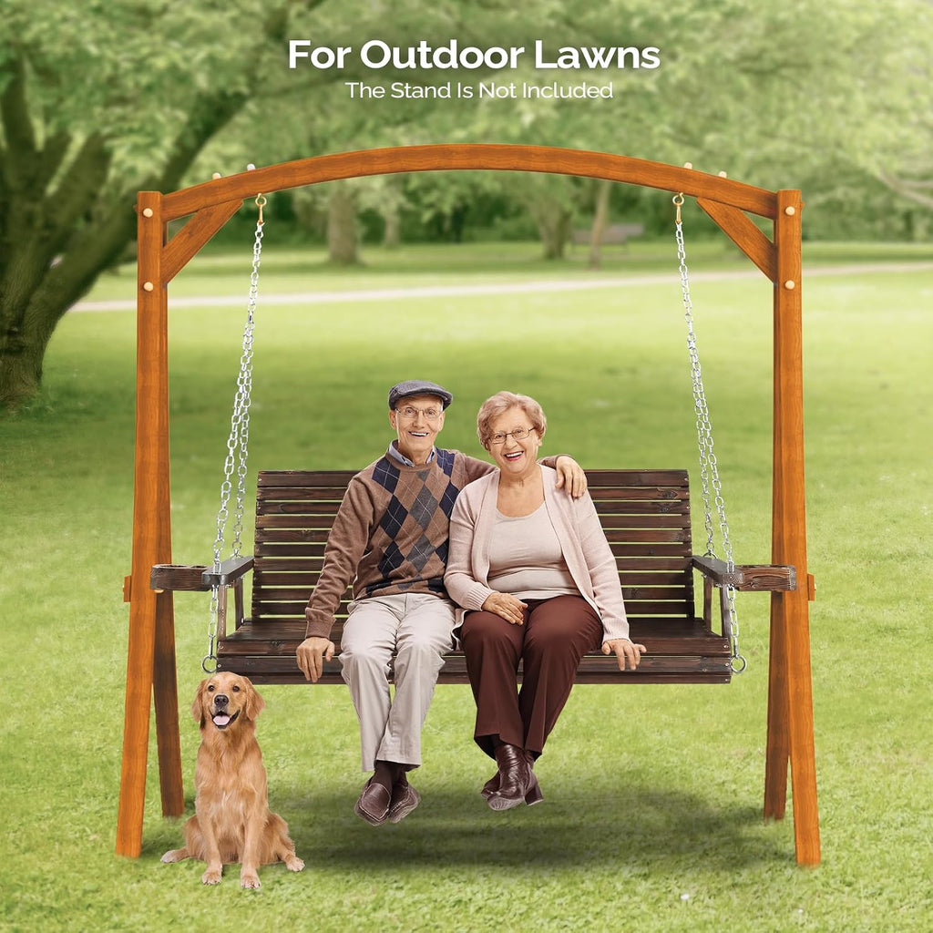 XL 5 FT Pro Wooden Porch Swing with Cup Holders, 880 LBS, Rustic | Heavy-Duty Wood Frame; 880-Lb Capacity; Cup