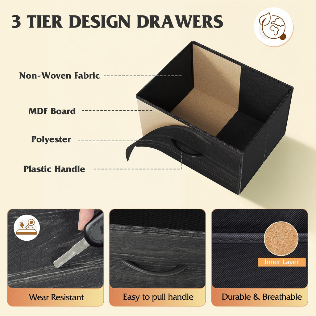 Dresser TV Stand for 85 Inch TV, 12 Drawer Dresser, Black Wood Grain