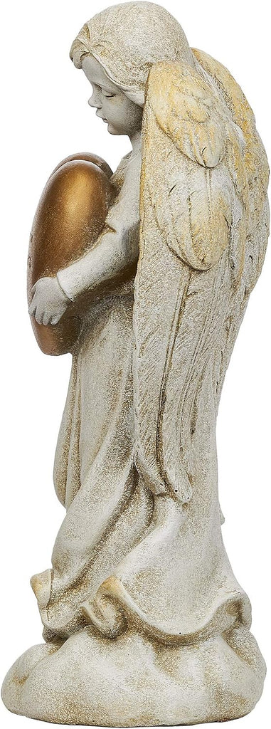 By - 12.25" H Memorial Angel Holding a Heart Garden Statue, Religious Outdoor Decor