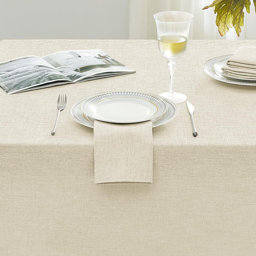 Large Cream Tablecloths Rectangular 60x120 inch Linen Textured Table Cloth Outdoor Waterproof, Stain and Wrinkle