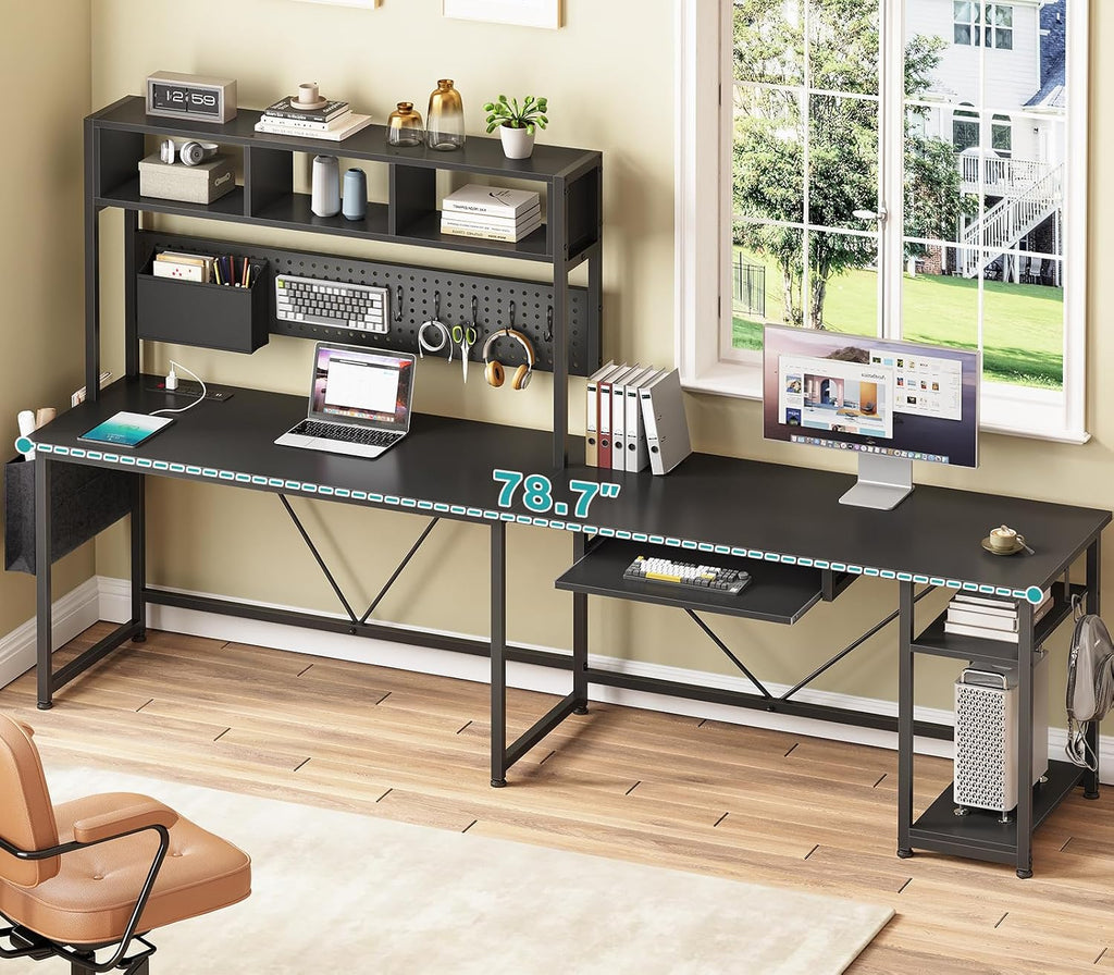 L Shaped Gaming Desk with Hutch, 57.5" Reversible Corner Computer Desk with Storage Shelves, Gaming Desk with