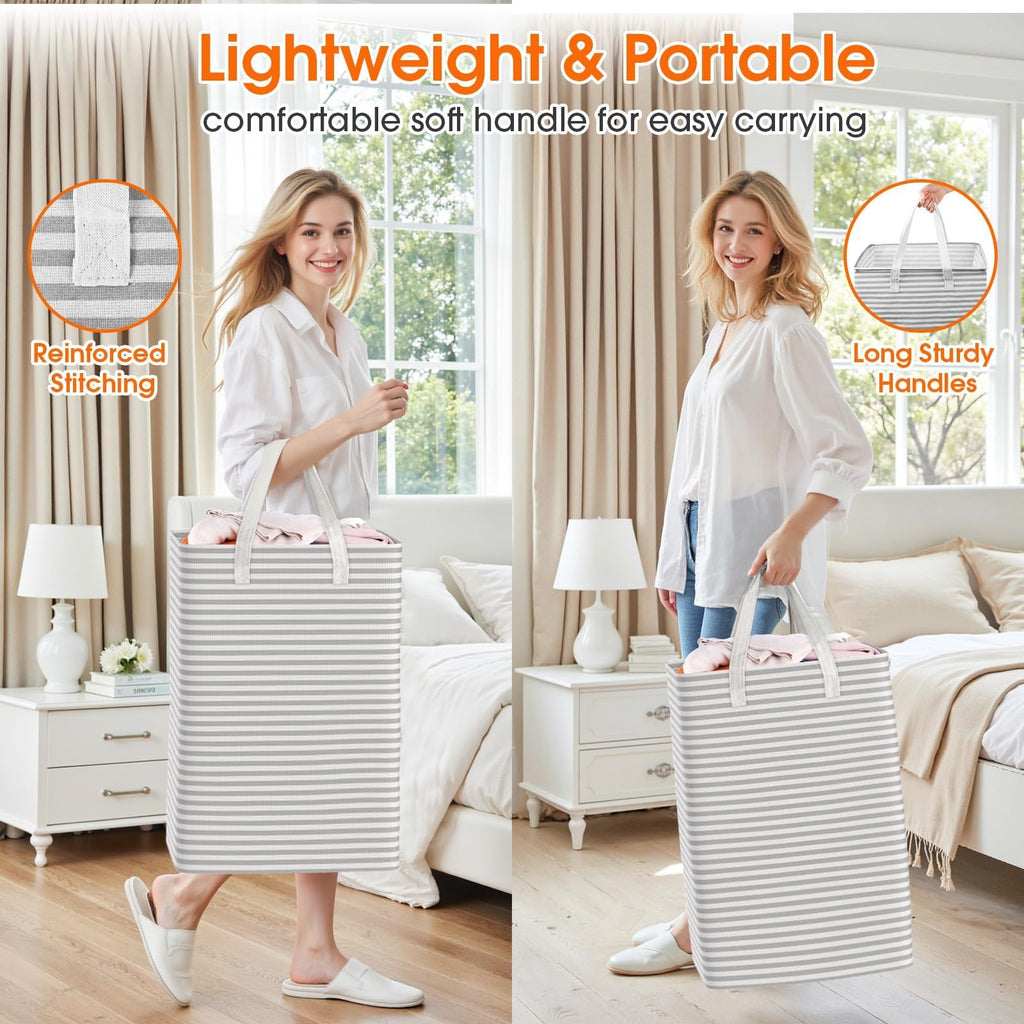 3-Pack Laundry Basket, Collapsible Laundry Hampers, 125L, Gray