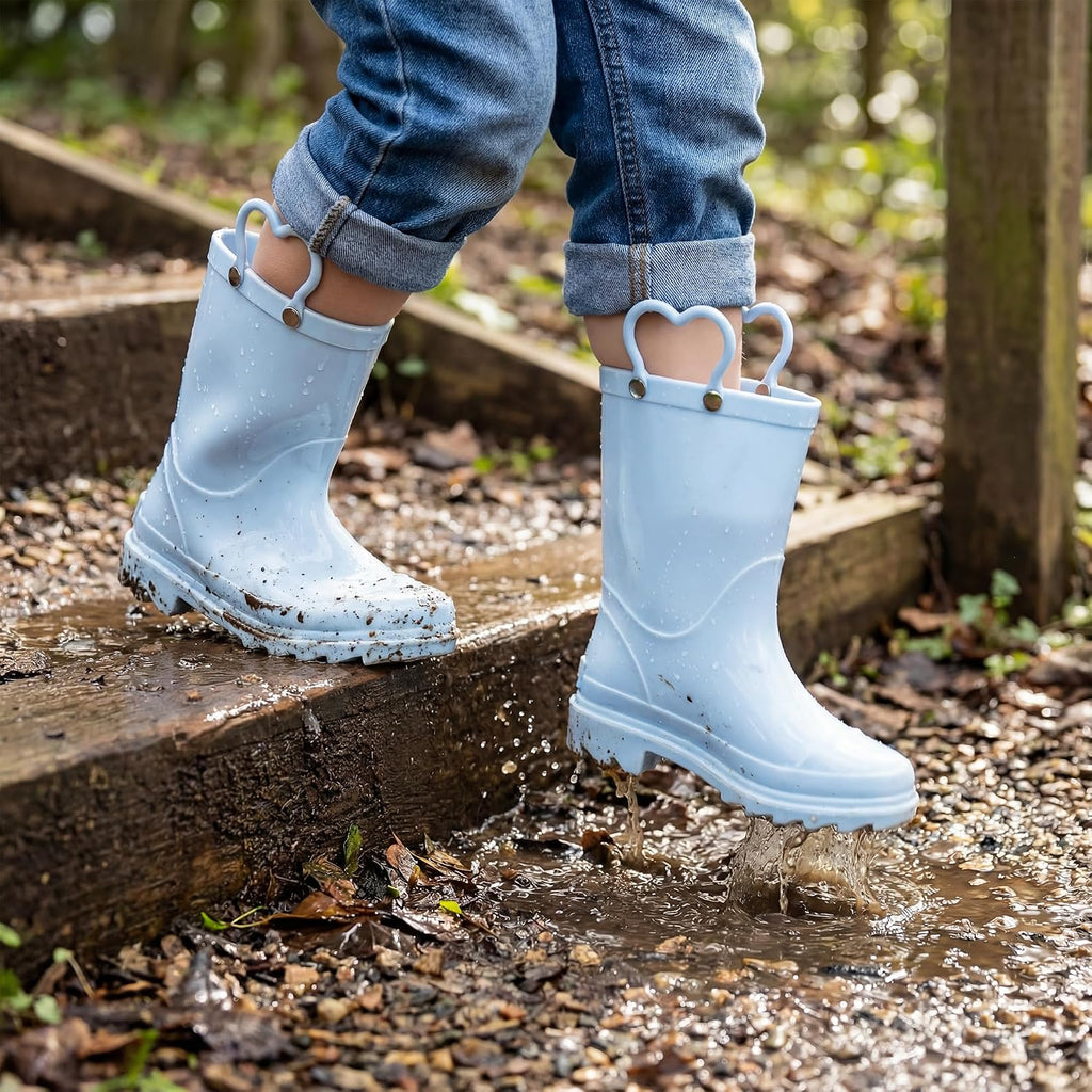 Girls Rain Boots with Easy-On Handles Kids Boys Boots