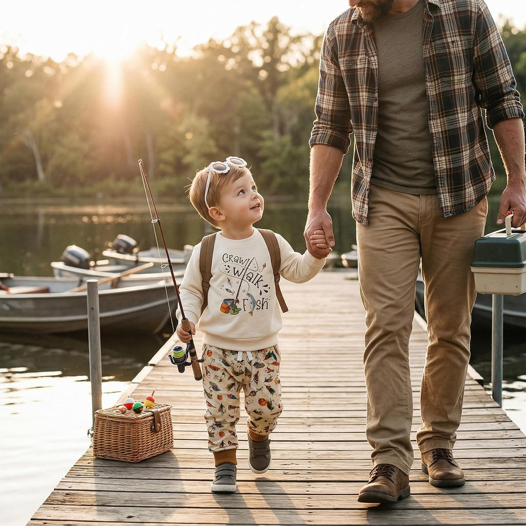 Toddler Baby Boy Clothes Fishing Outfit Sweatshirt Pants Set
