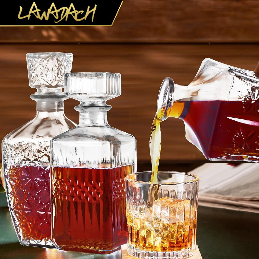 Glass Whiskey Decanter Set, Alcohol Bottle Gift for Men Dad Home Bar - Set of 3