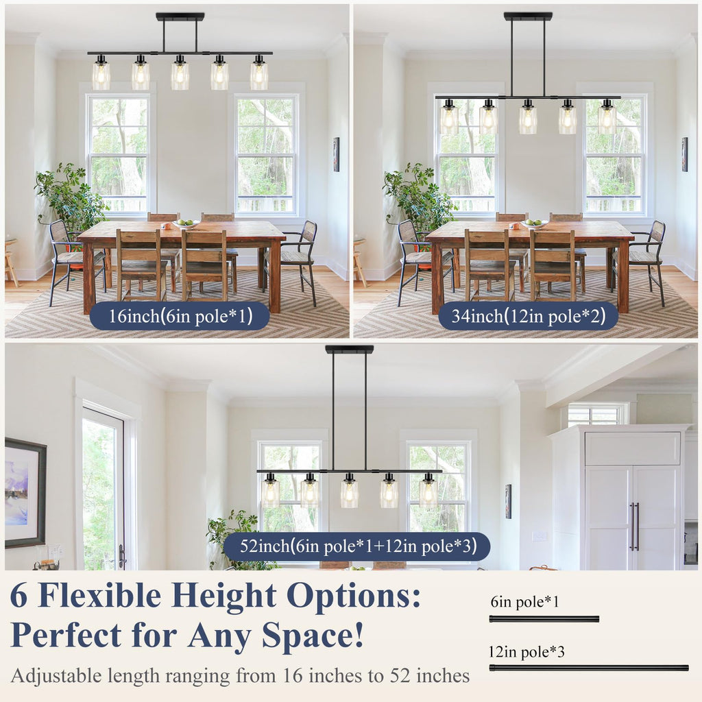 40in 5-Light Kitchen Island Lighting, Dining Room Light Fixture Over Table