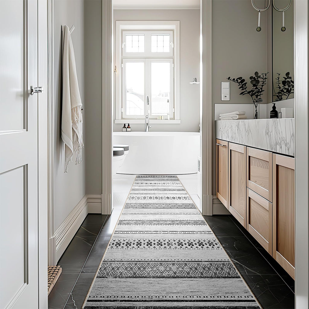 2x8 Washable Area Rugs Boho Runner Rug Grey/Black/Navy