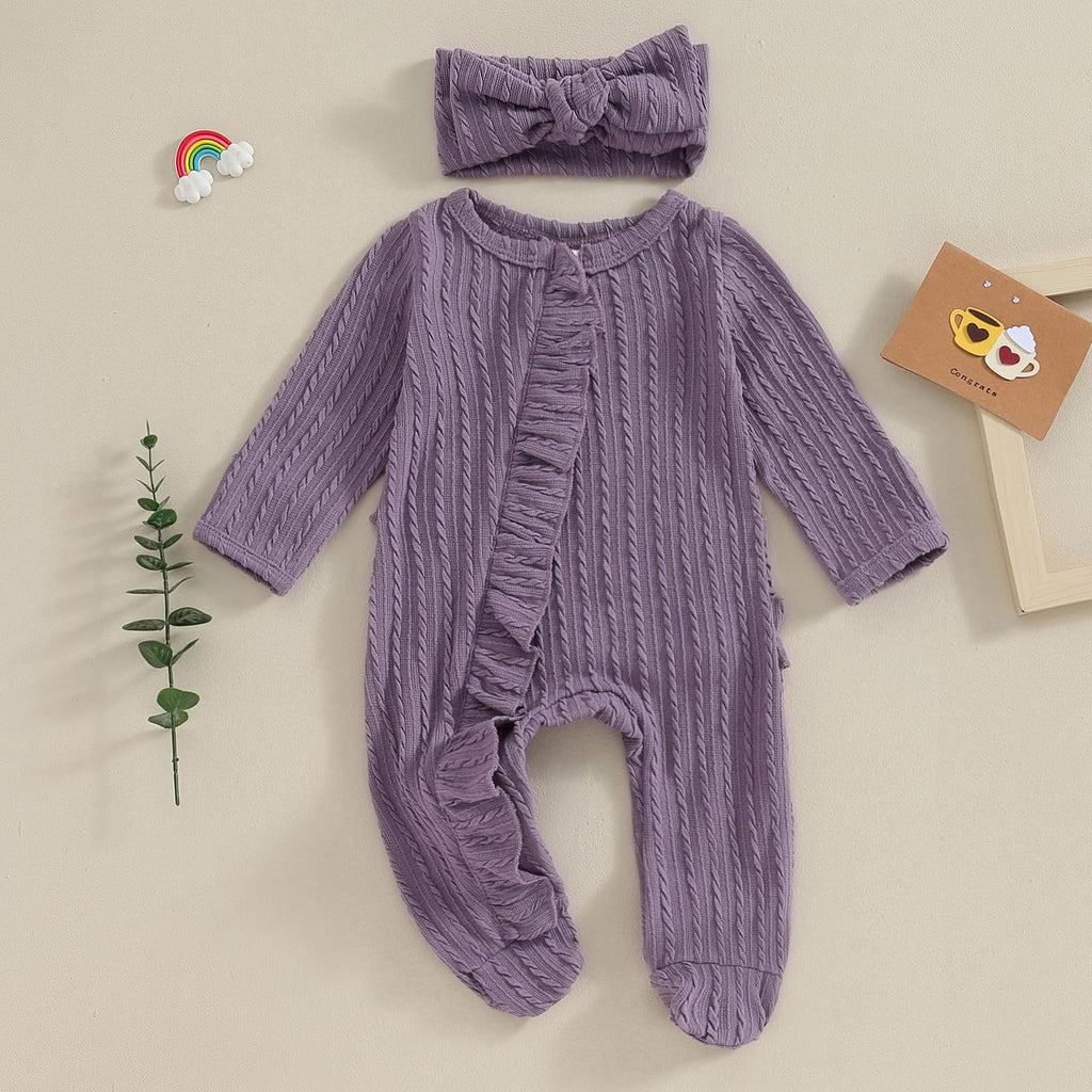 Newborn Coming Home Outfit Girl Boy Zip Up Ruffle Butts Footie Romper Jumpsuit Waffle Knit Onesie Hospital Clothes