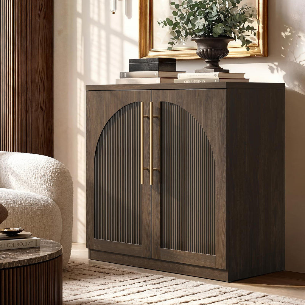 Arched Sideboard Cabinet, 31" Modular Storage Credenza, Walnut
