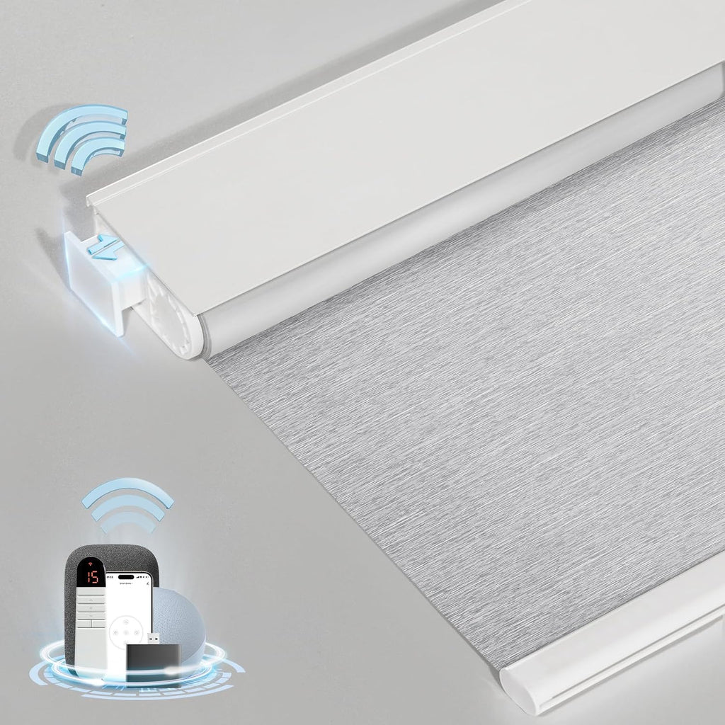 Smart Motorized Blinds with Remote, Cordless No-Drill Automatic Roller Shades, Blackout Electric Blind for Windows