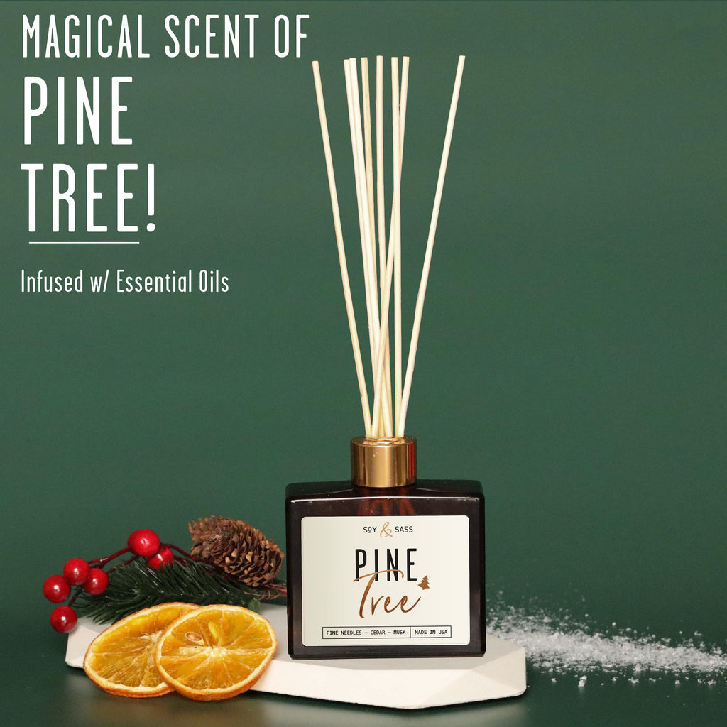 Pine Reed Diffuser, 'Pine Tree' - w/Balsam Fir, Cedar & Citrus I Infused w/Essential Oils I Christmas Diffuser Decor
