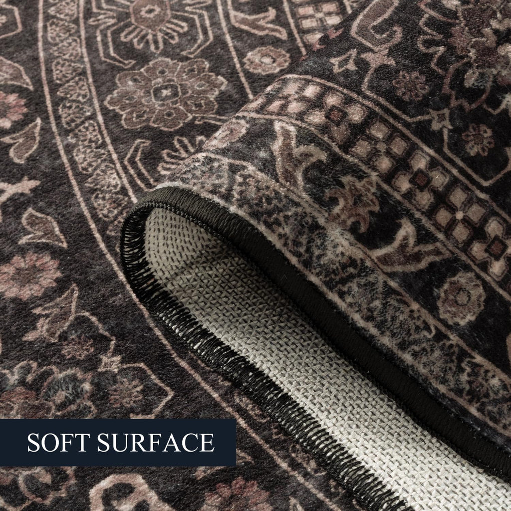 Oval Rug - Washable Ultra-Thin Carpet Black Bronze
