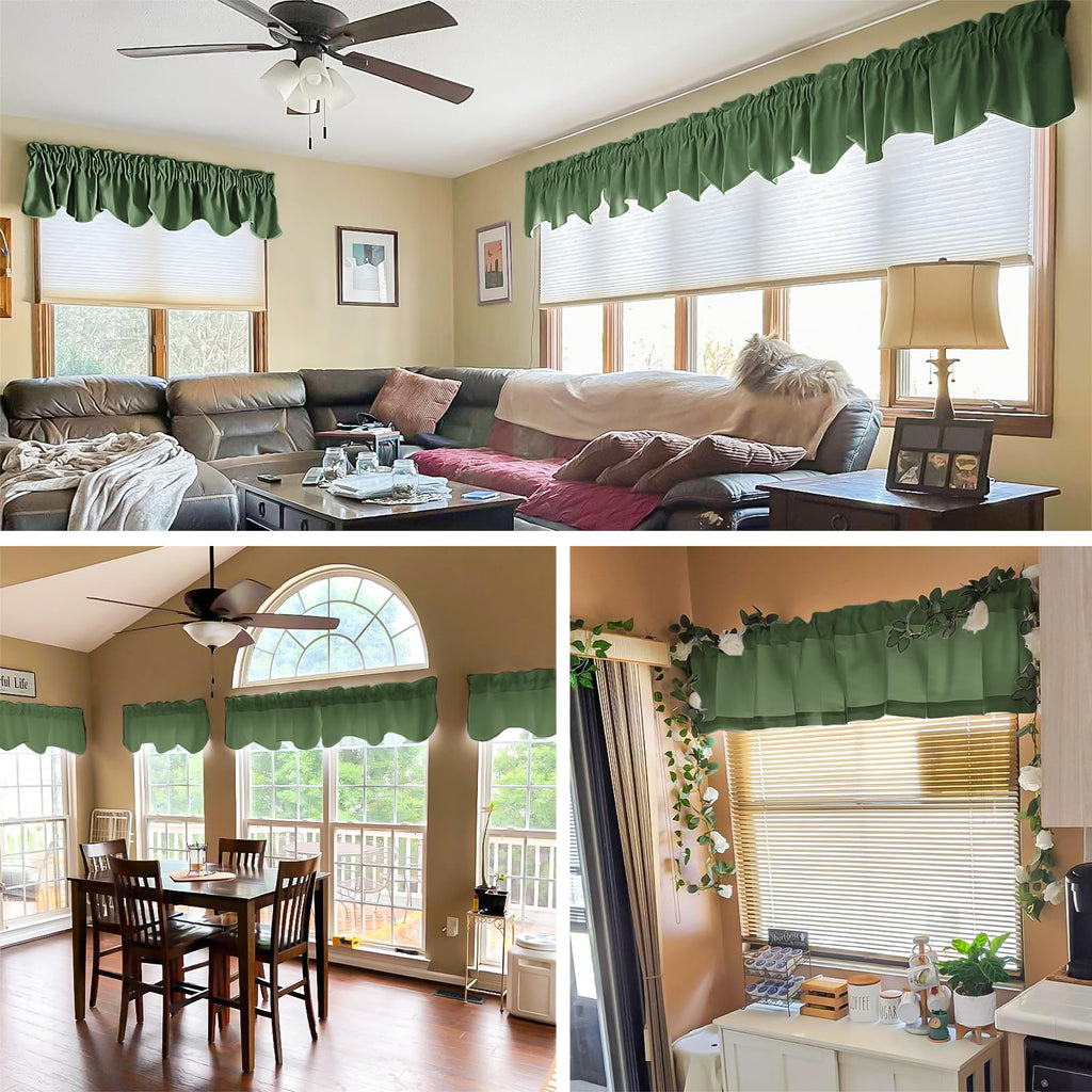 4 Panels Bronze Green Blackout Curtain Valances, 42" x 18"