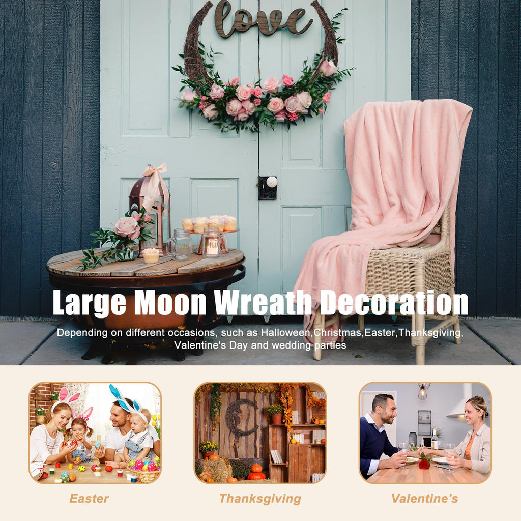 14 Inch Crescent Moon Wreath Base, Natural Grapevine Wreaths, 3 Pack