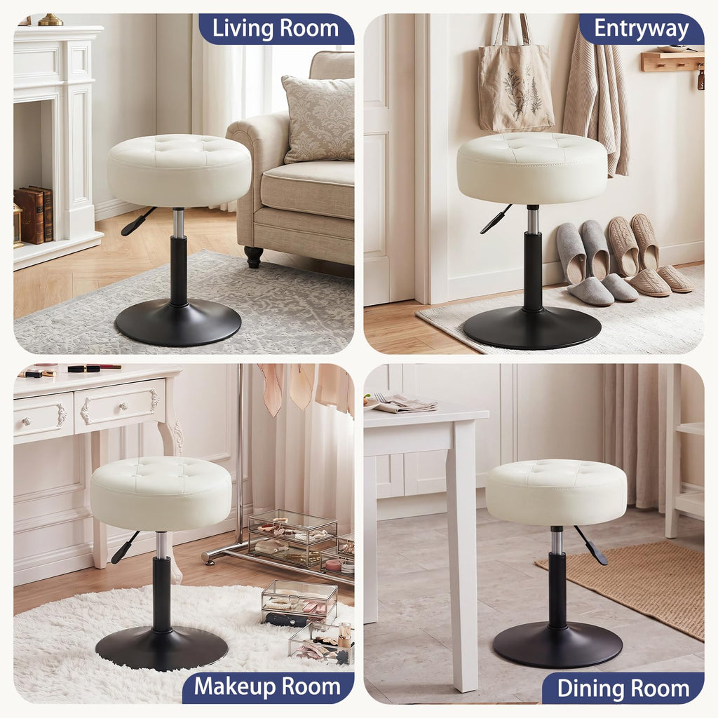Adjustable Swivel Vanity Stool, Makeup Ottoman Stool, PU Leather Chair for Makeup Room, Small Makeup Stool for