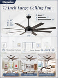 72" Ceiling Fan with LED Light and Remote - Classic Black