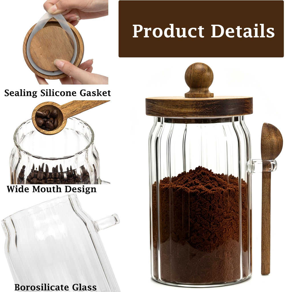 Vintage Glass Jar with Wooden Spoon&Lid, 26 fl.oz, Coffee Storage Canister