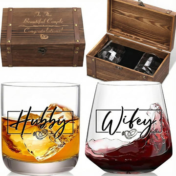 Wedding Gifts for Couples 2026, Hubby and Wifey Memory Wooden Box Set, Bridal Shower Gift, His and Hers Gift