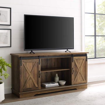 Tucker 58 Inch Sliding Barn Door Television Stand in Rustic Oak