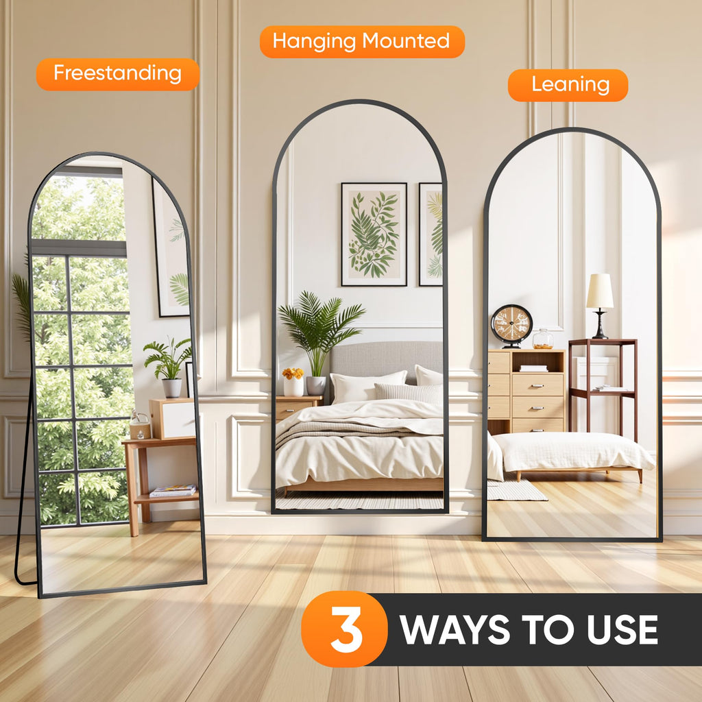 71" x32" Arched Full Length Floor Mirror, Black Full Body Mirror