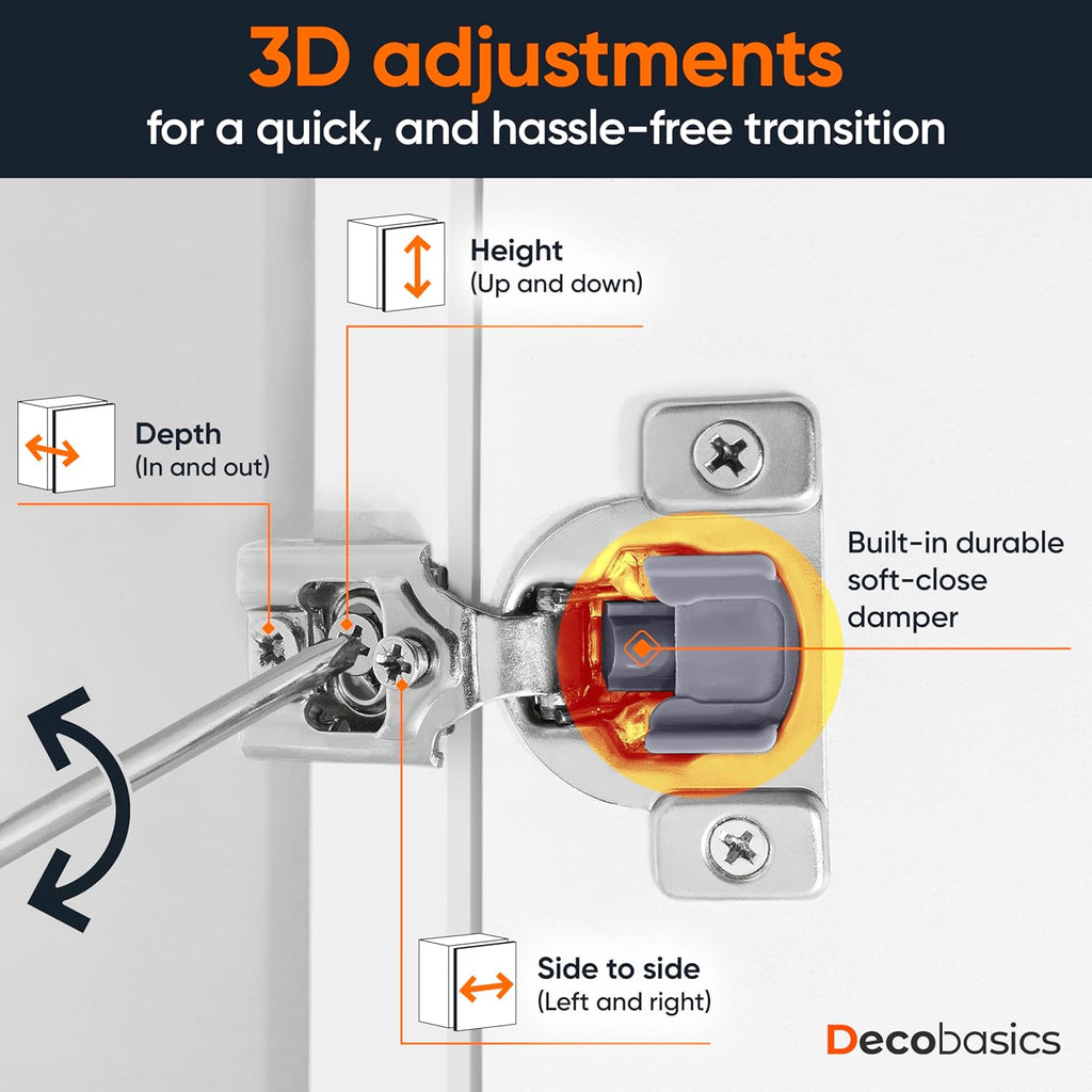 4 Pack Soft Close Cabinet Hinges - 7/16" Overlay Doors, Face Frame Concealed Hidden Hinges - Stainless Steel