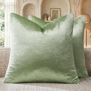 Sage Green Velvet Throw Pillow Covers 22x22 Pack of 2