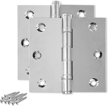 Solid Brass Chrome Door Hinge Heavy Duty Ball Bearing Shiny Silver 3.5 x 3.5 Inch - Set of 2 Hinges (Polished Chrome)