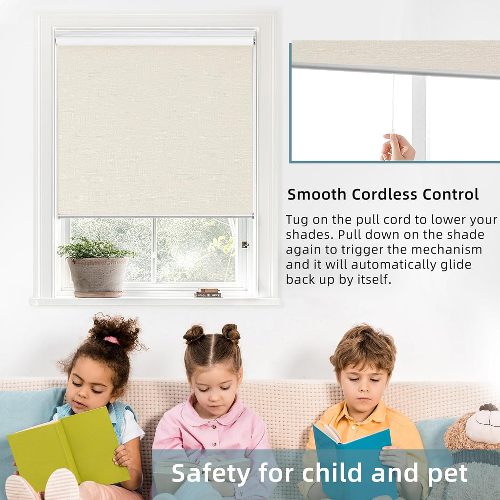 Cordless 100% Blackout Roller Shade, with Striped Jacquard, Thermal Insulated, UV Protection Fabric, Total Blackout