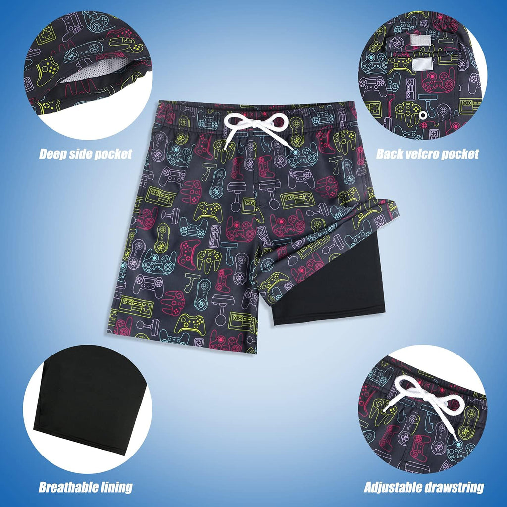 Boys Swim Trunks with Compression Liner Comfortable Anti-Chafe Swimming Shorts Stretchy UPF Quick Dry
