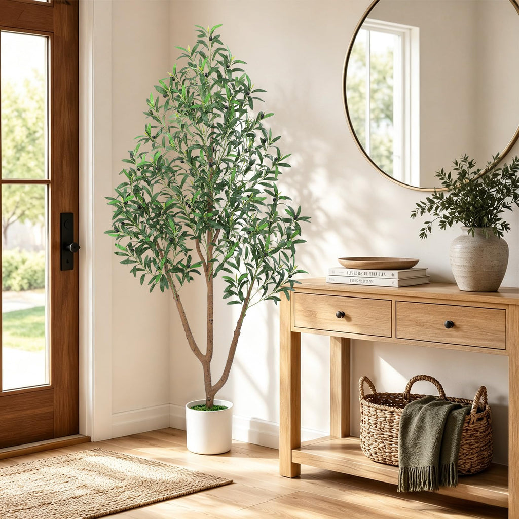 6 Ft Olive Trees Artificial Indoor with Planter, Realistic Tall Olive Tree