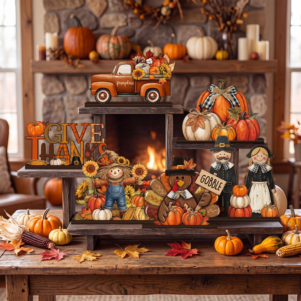 6 Pcs Fall Wooden Table Decorations, Thanksgiving Harvest
