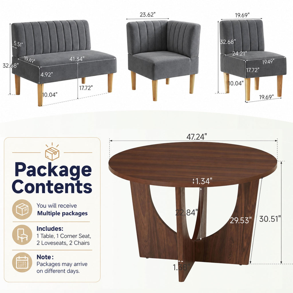 Breakfast Nook Table Set, Farmhouse 5-Piece Round Dining Table Set with Bench Seating, 47" Kitchen Nook for 4-6