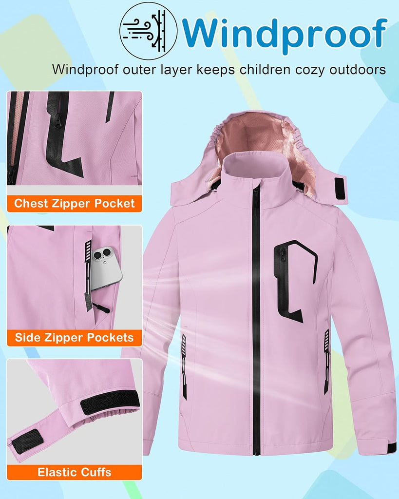 Rain Jacket Boys Girls Lightweight Raincoats Kids Outdoor Windbreaker Jackets with Detachable Hood