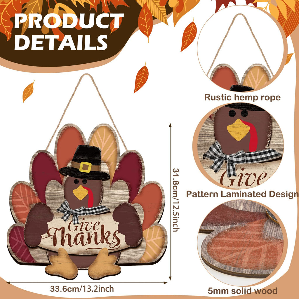Turkey Style Thanksgiving Door Sign Fall Decorations Give Thanks