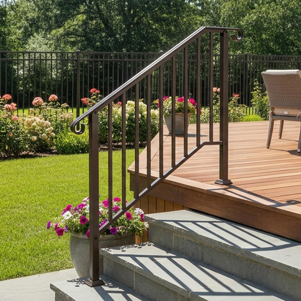 Handrails for Outdoor Steps, Stair Handrail Fits 1 to 5 Steps, Wrought Iron Hand Rail Stair Railing Kit for