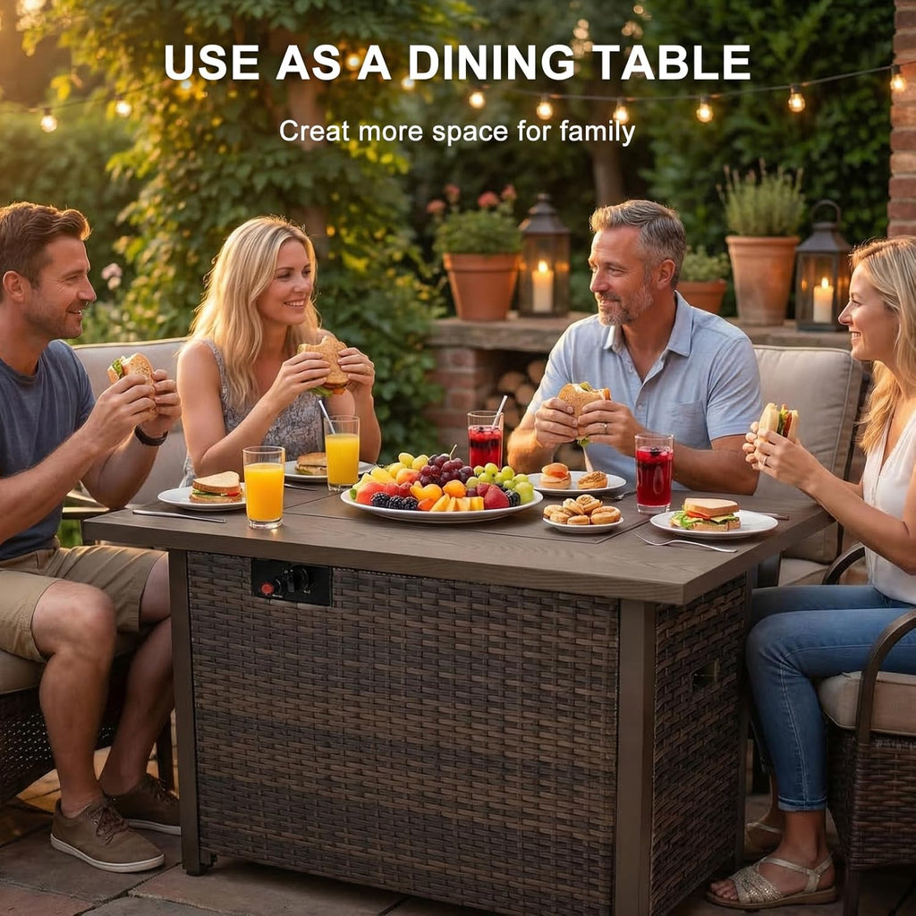 42" Propane Fire Pit Table, 50,000 BTU Outdoor Gas Fire Table with Lid