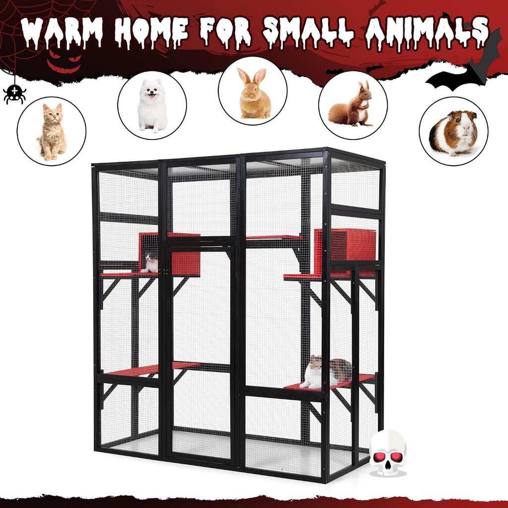 71in Catio, Indoor & Outdoor Cat Enclosure Waterproof Roof & Perche