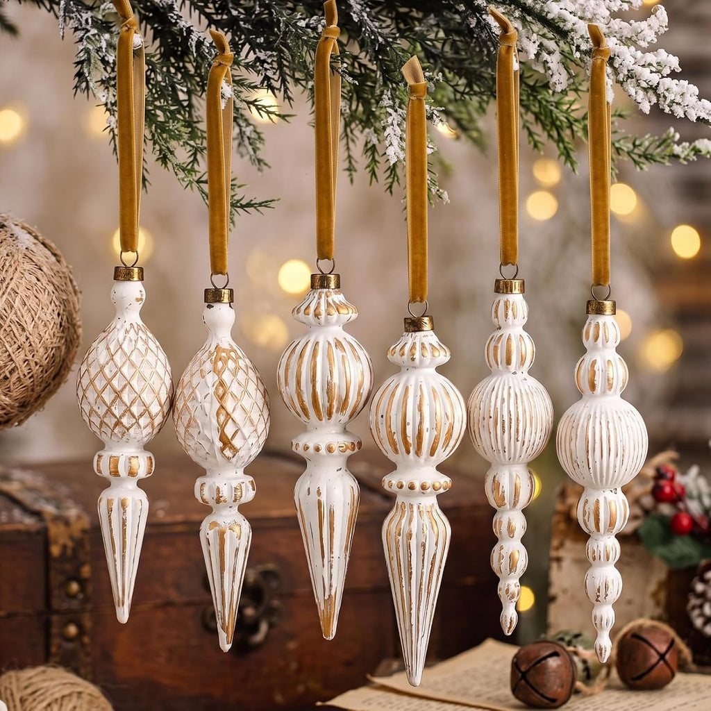 15 Pcs Neutral Christmas Tree Ornaments Rustic Drop Finial Decor