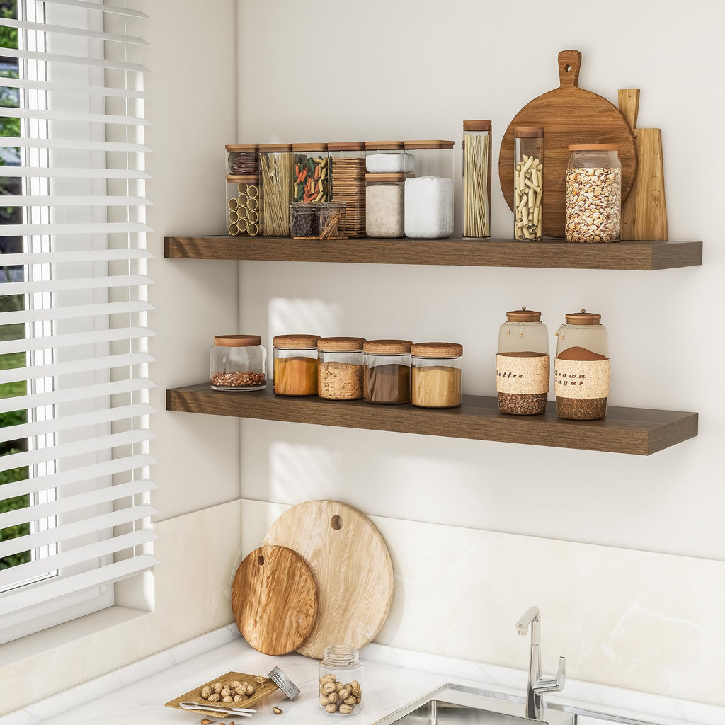 Long Floating Shelves for Wall 2Pack, Walnut, 48" Lx8 D