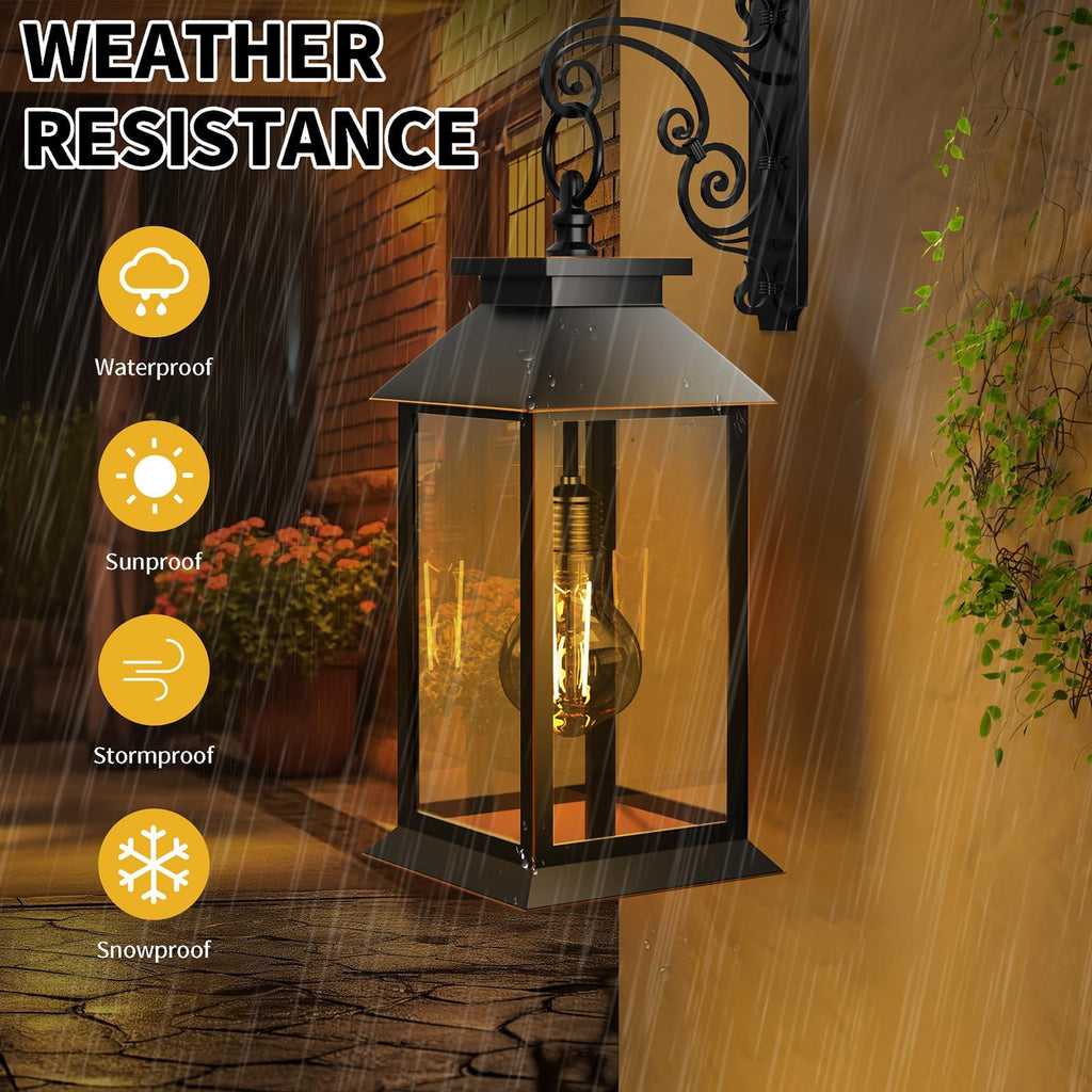 2 Pack Solar Lanterns Outdoor, Hanging Glass Solar Lights Waterproof, Dual Power Solar & 2*AA Battery, for Porch