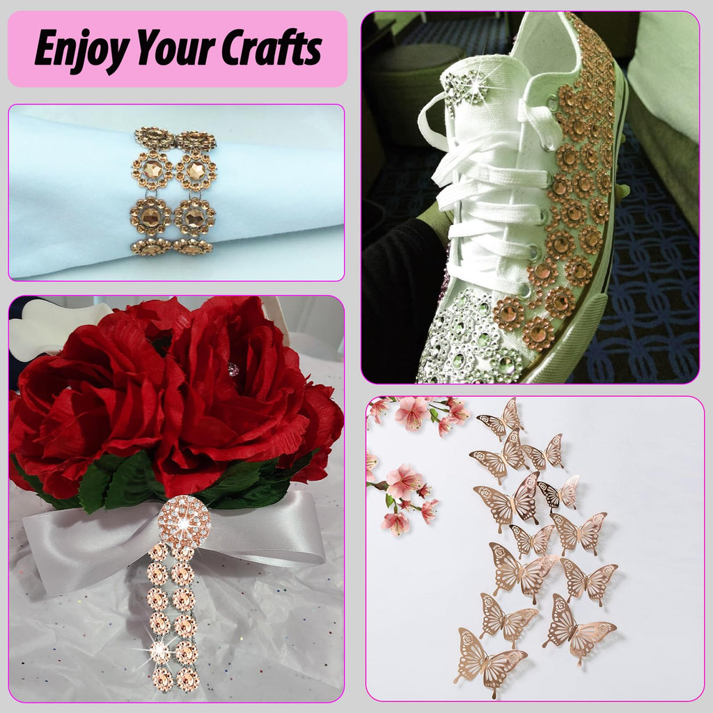 Champagne Rhinestone Mesh Fabric, 4In X 3Yards 6Rows, Bling Ribbon Roll for Crafts, Mum Ribbon Wrap Trim with 3D