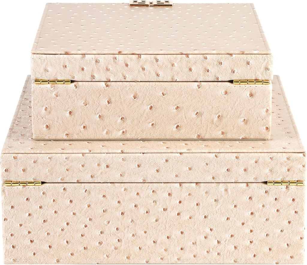 Square Decorative Boxes Nesting Storage Memory Keepsake Boxes with Lids, Stylish PU Leather Trinket Jewelry - Set of 2