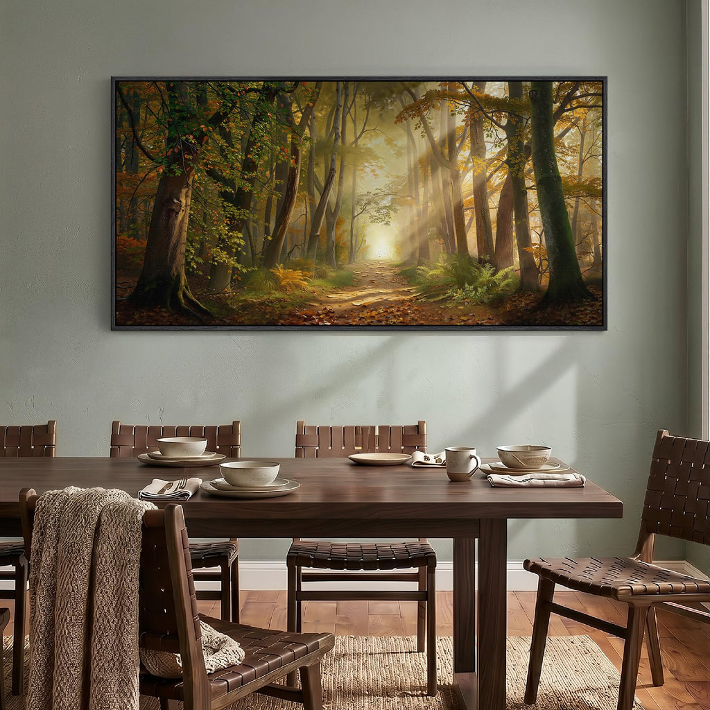 Large Framed Fall Forest Landscape Wall Art, 60x30 Inch