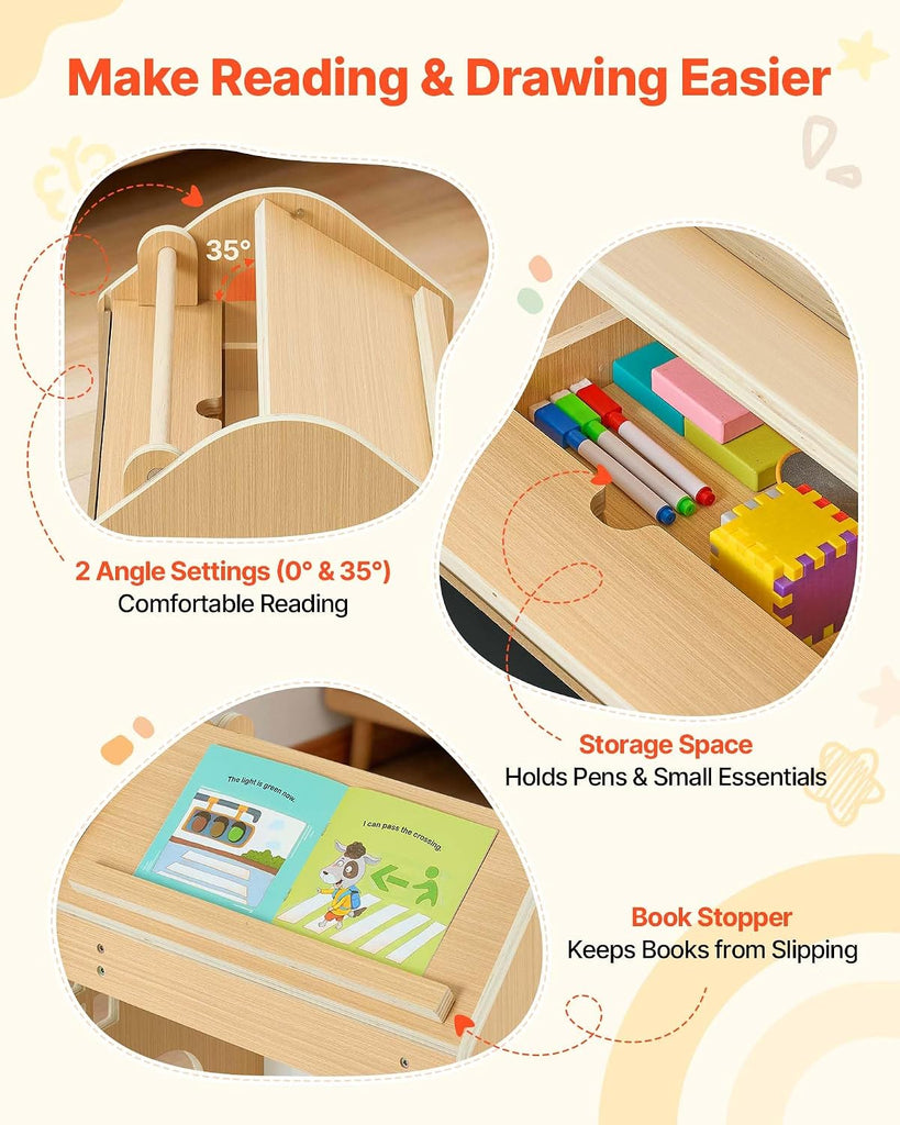 Montessori Weaning Table and Chair Set, Playhouse-Style Toddler Table and Chair Set with Detachable Blackboard, 0-35°