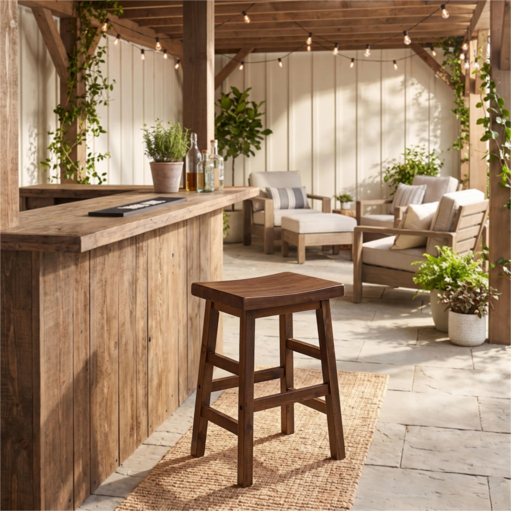 Durango Solid Wood Rustic Single Bar Stool, Natural, 26"