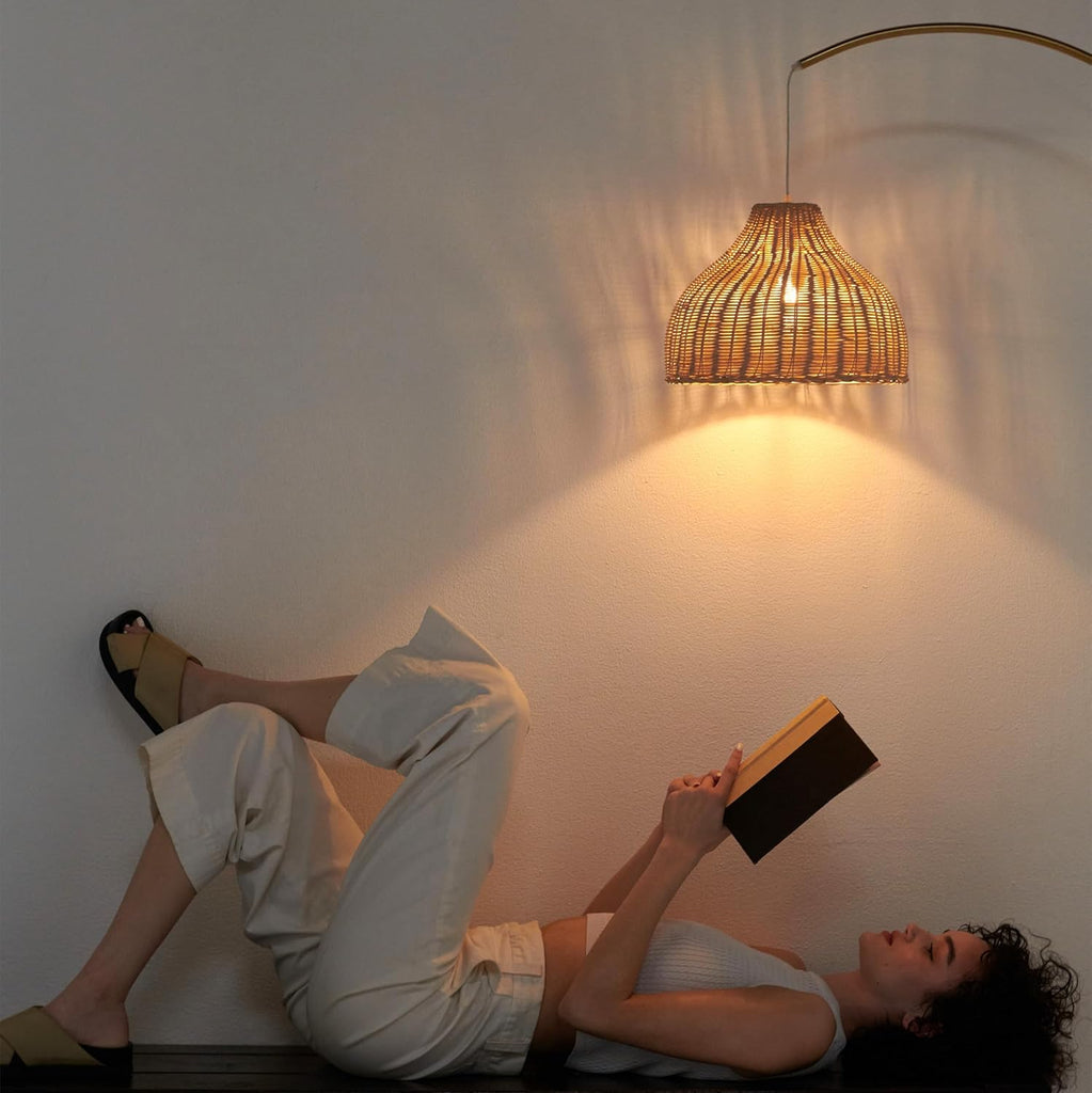 Lark Arc Lamps & Offices, Floor Lamp with Unique Hanging Wicker Shade, Standing & Tall Reading
