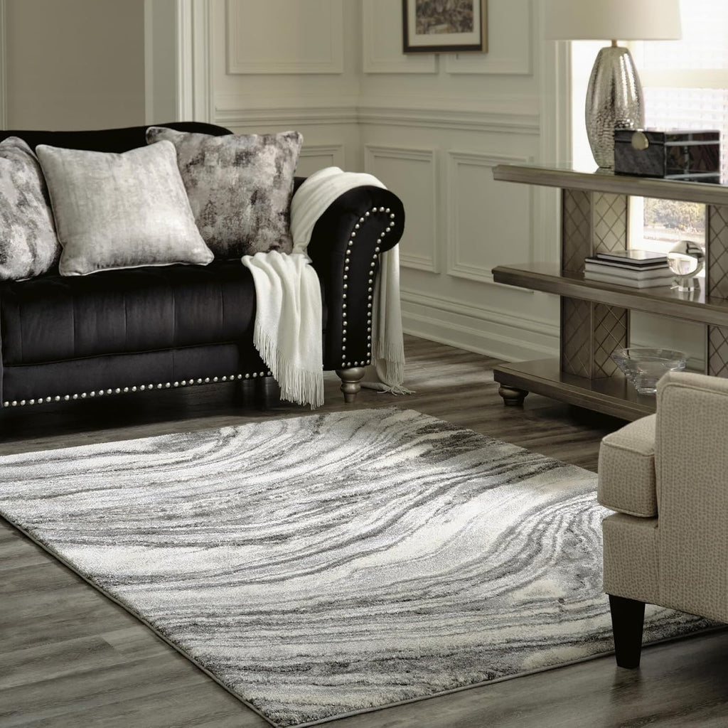 Wysdale Contemporary 8 x 10 High Pile Quartz Inspired Rug, Cream & Gray